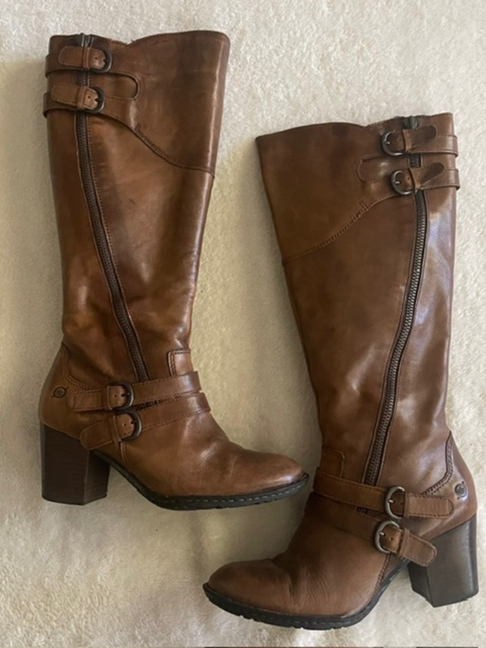 Born Brown Leather Mid-Calf Buckle Riding Boots